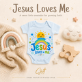 Jesus Loves Me Baby Bodysuit — Blue Lettering