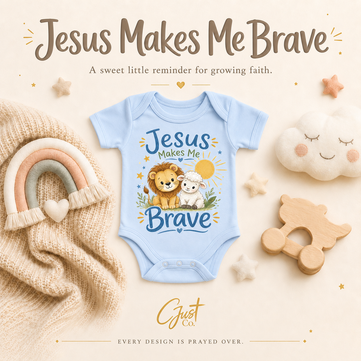 Jesus Makes Me Brave — Baby Boy Rabbit Skins Infant Onesie Bodysuit