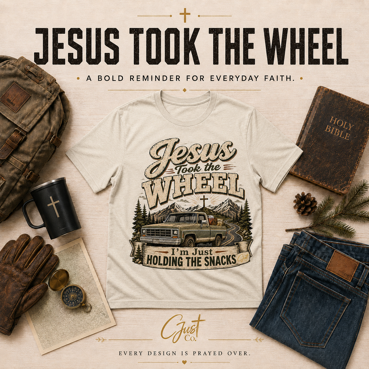 Jesus Took the Wheel Square Body — Men’s District Tee
