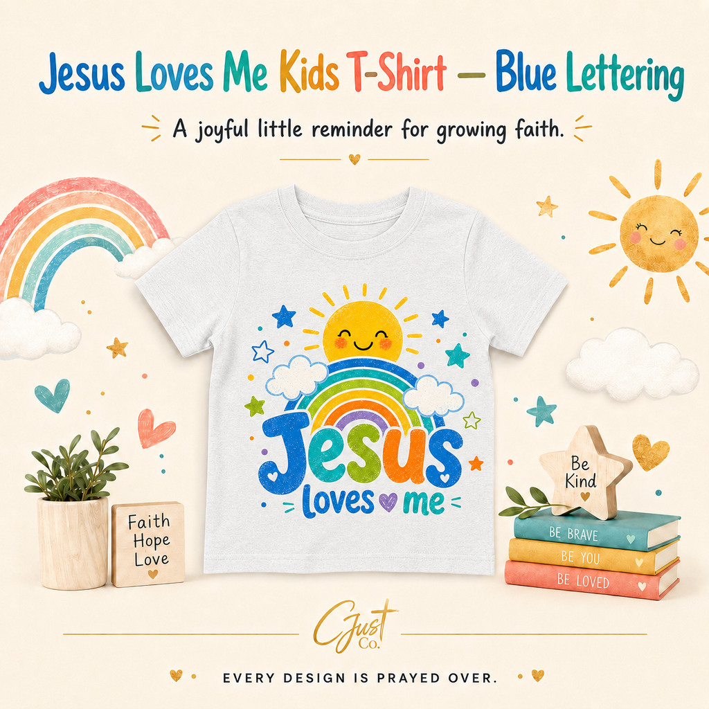 Jesus Loves Me Kids T-Shirt — Blue Lettering
