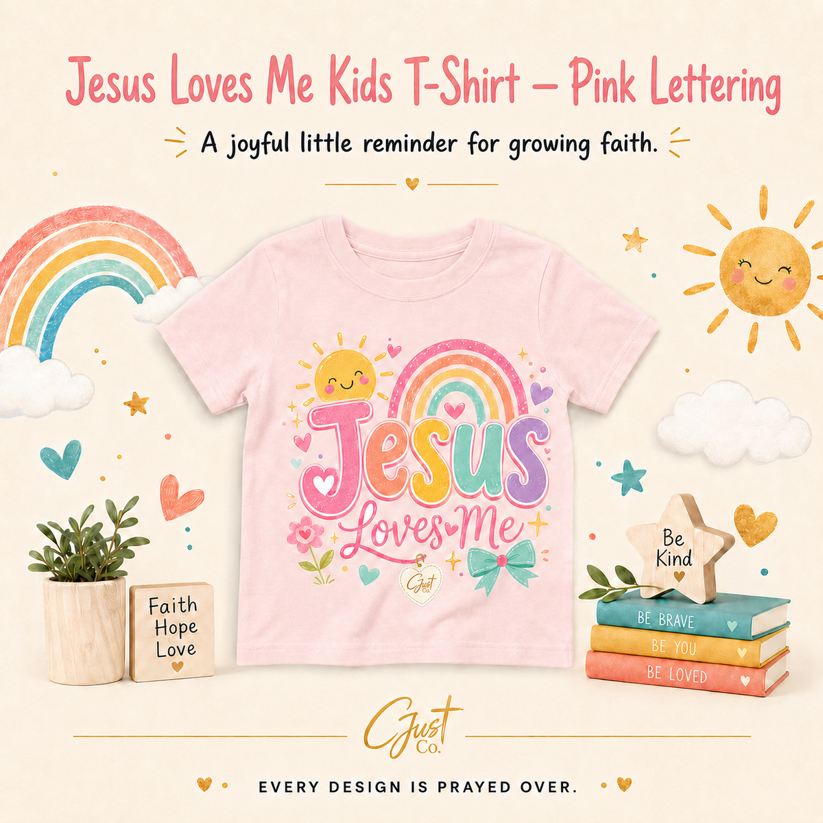 Jesus Loves Me Kids T-Shirt — Pink Lettering
