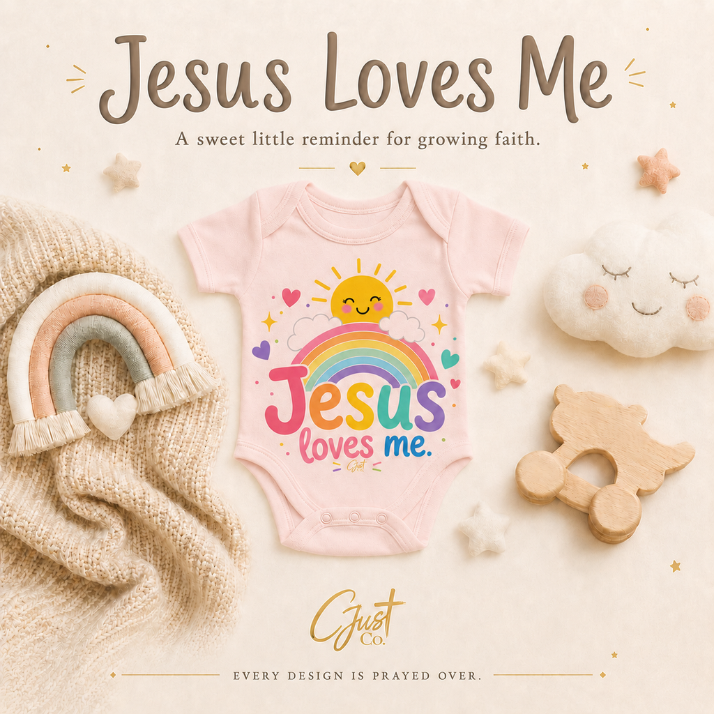 Jesus Loves Me Baby Onesie Bodysuit Pink Lettering