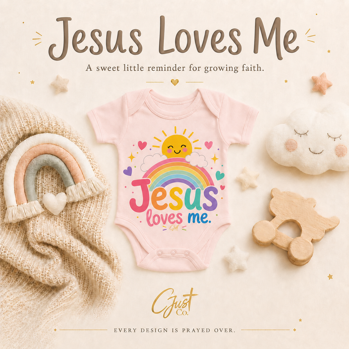 Jesus Loves Me Baby Onesie Bodysuit Pink Lettering