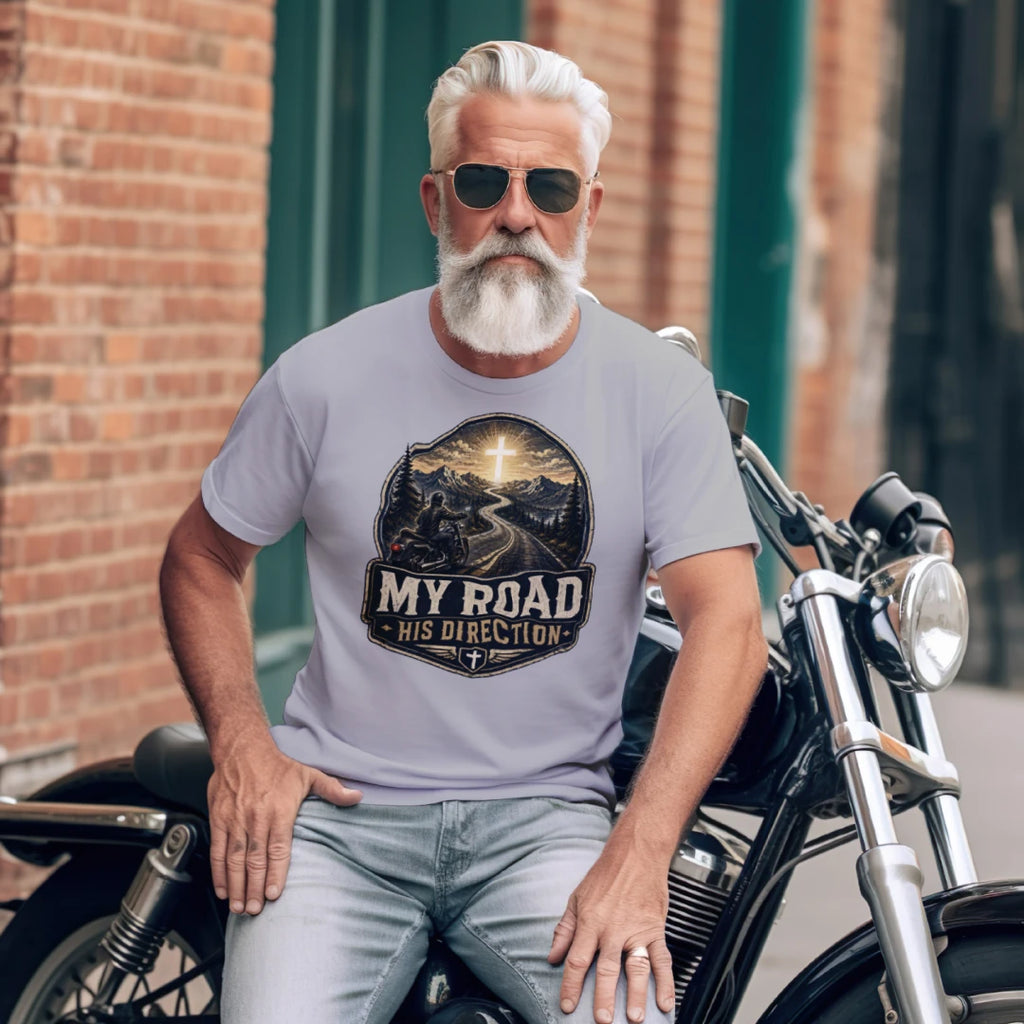 My Road, His Direction – Men’s Motorcycle Softstyle T-Shirt Tee
